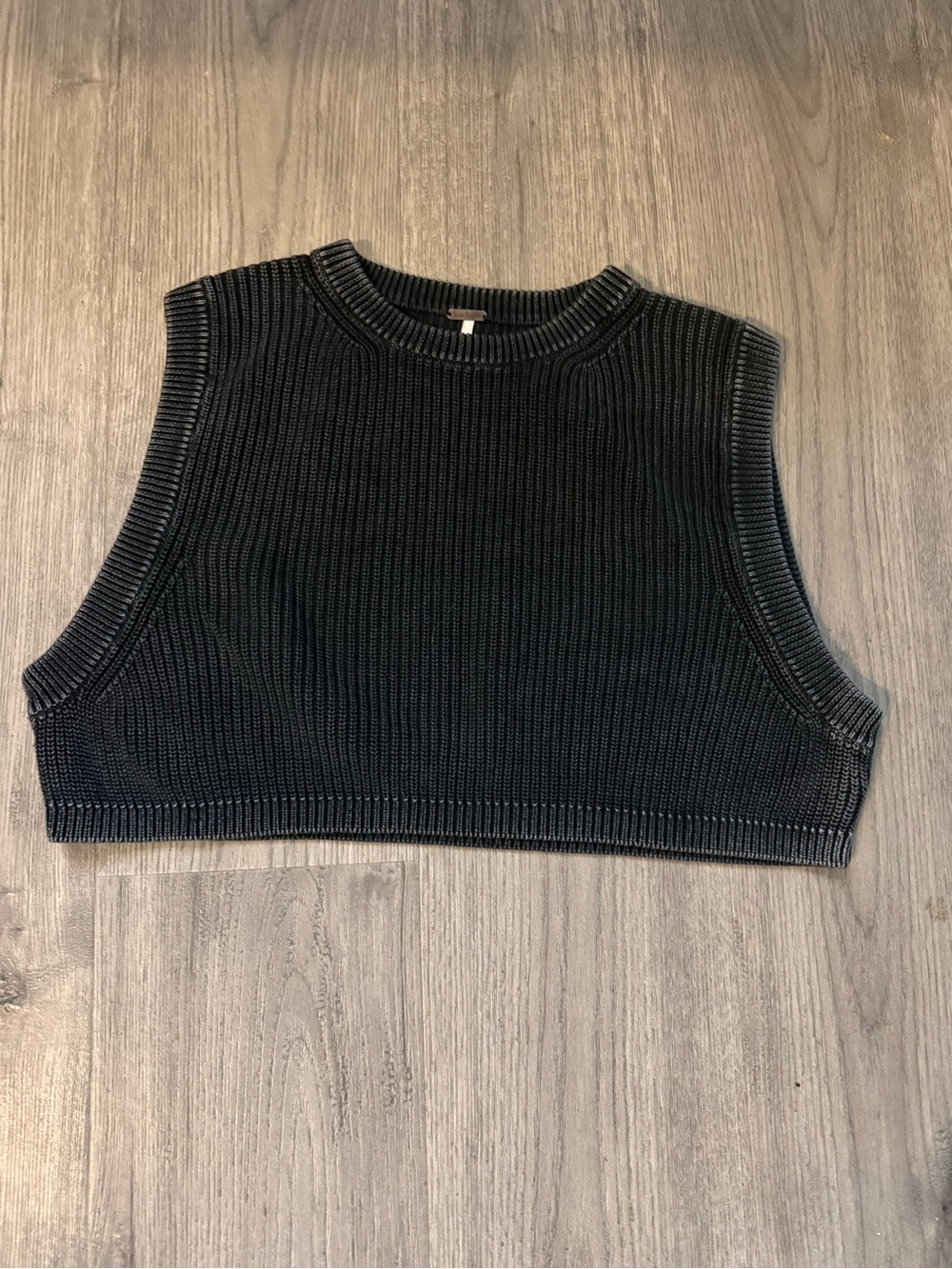 Free People Black Ribbed Cropped Tank Sweater